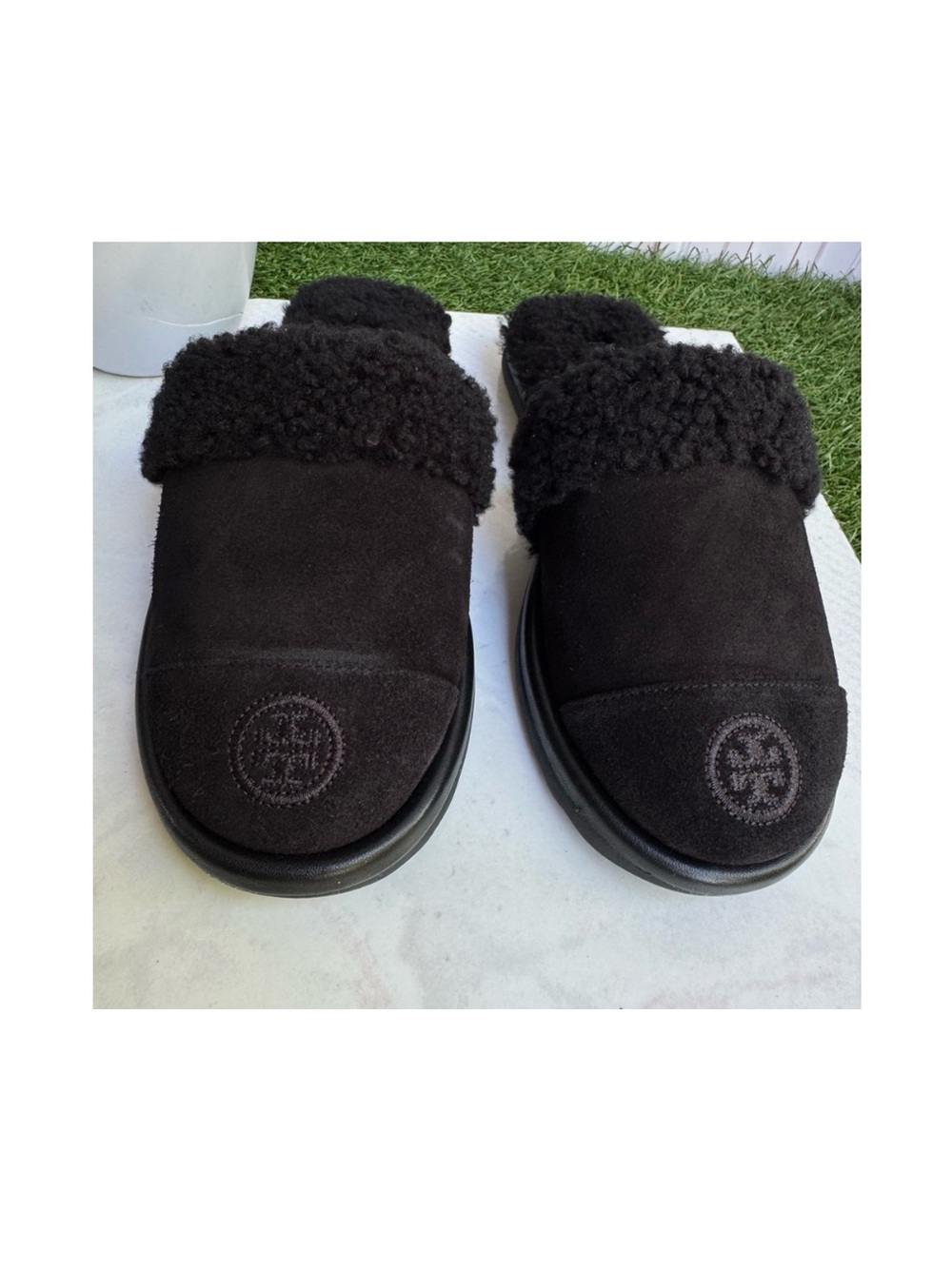 Tory Burch SLIPPER Women's Black Suede & Shearling Slides size 6.5 New